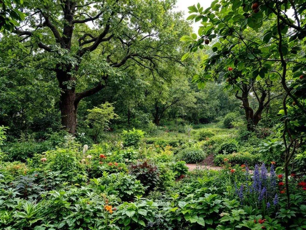 Jardin arboré et massifs en fleurs au printemps