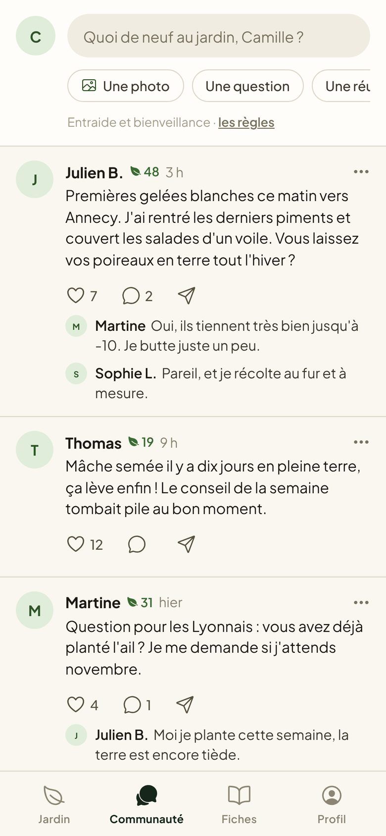 Le fil de la communauté des jardiniers dans Hortenia
