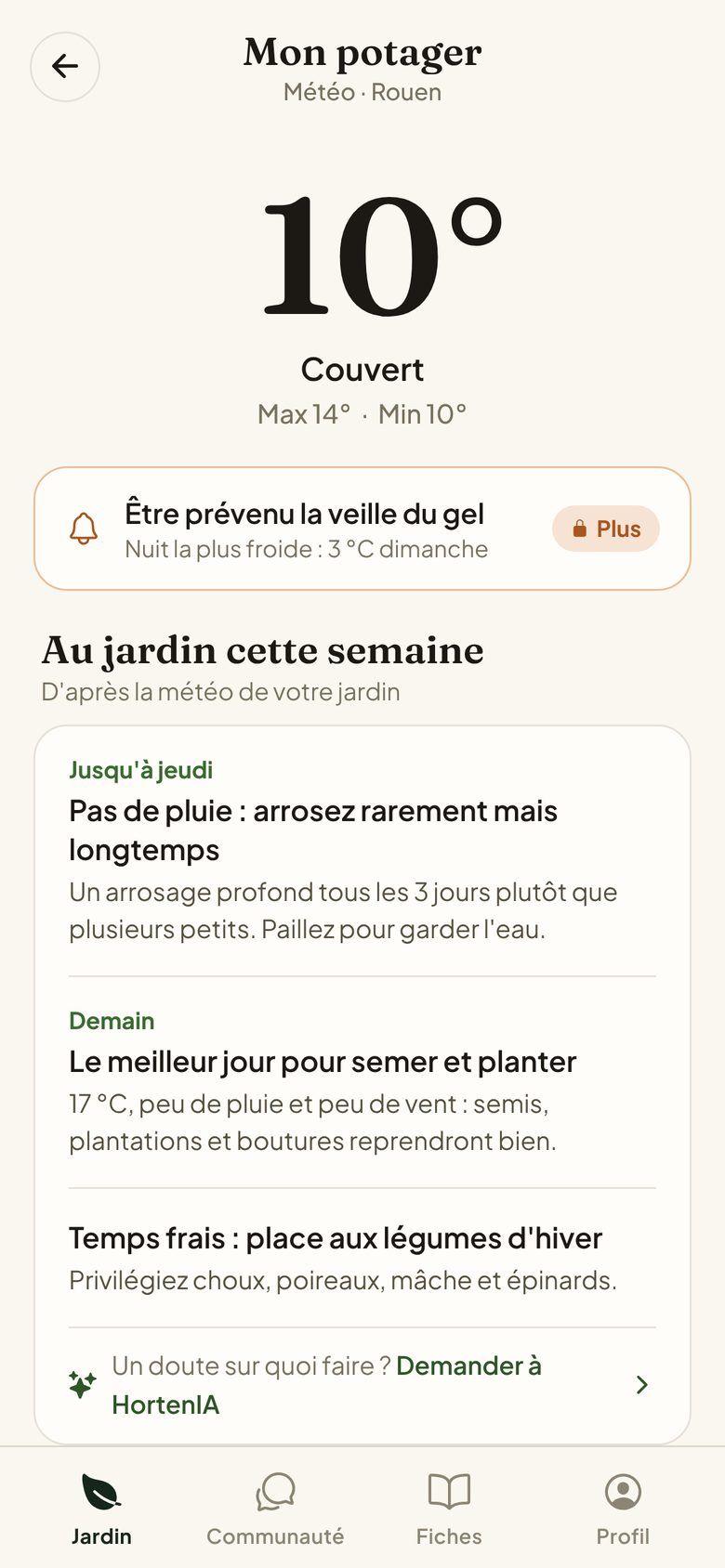 La météo du jardinier dans Hortenia : température, alerte gel et conseils de la semaine