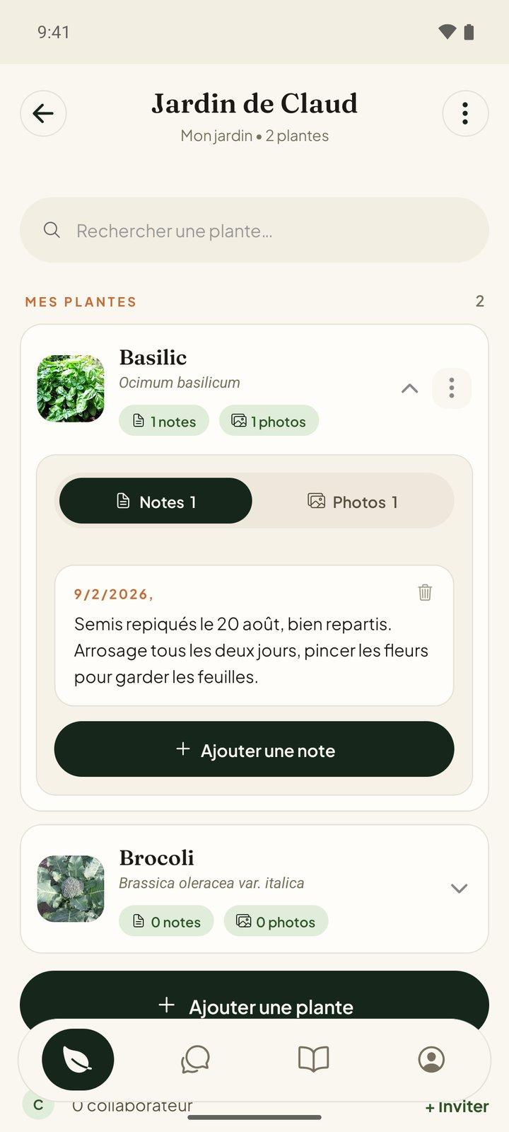 Détail d'un jardin avec ses plantes et ses notes