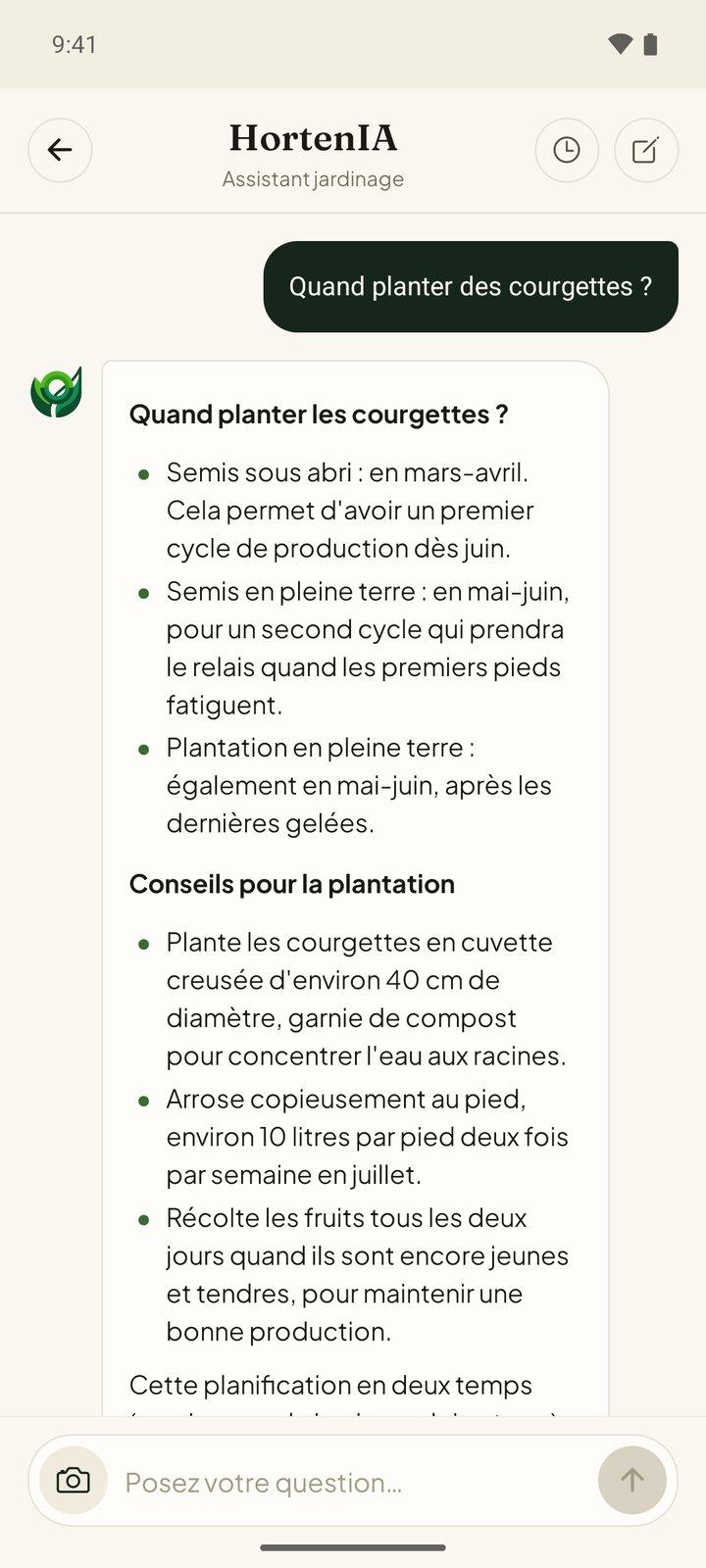 Assistant HortenIA, réponse à une question de culture
