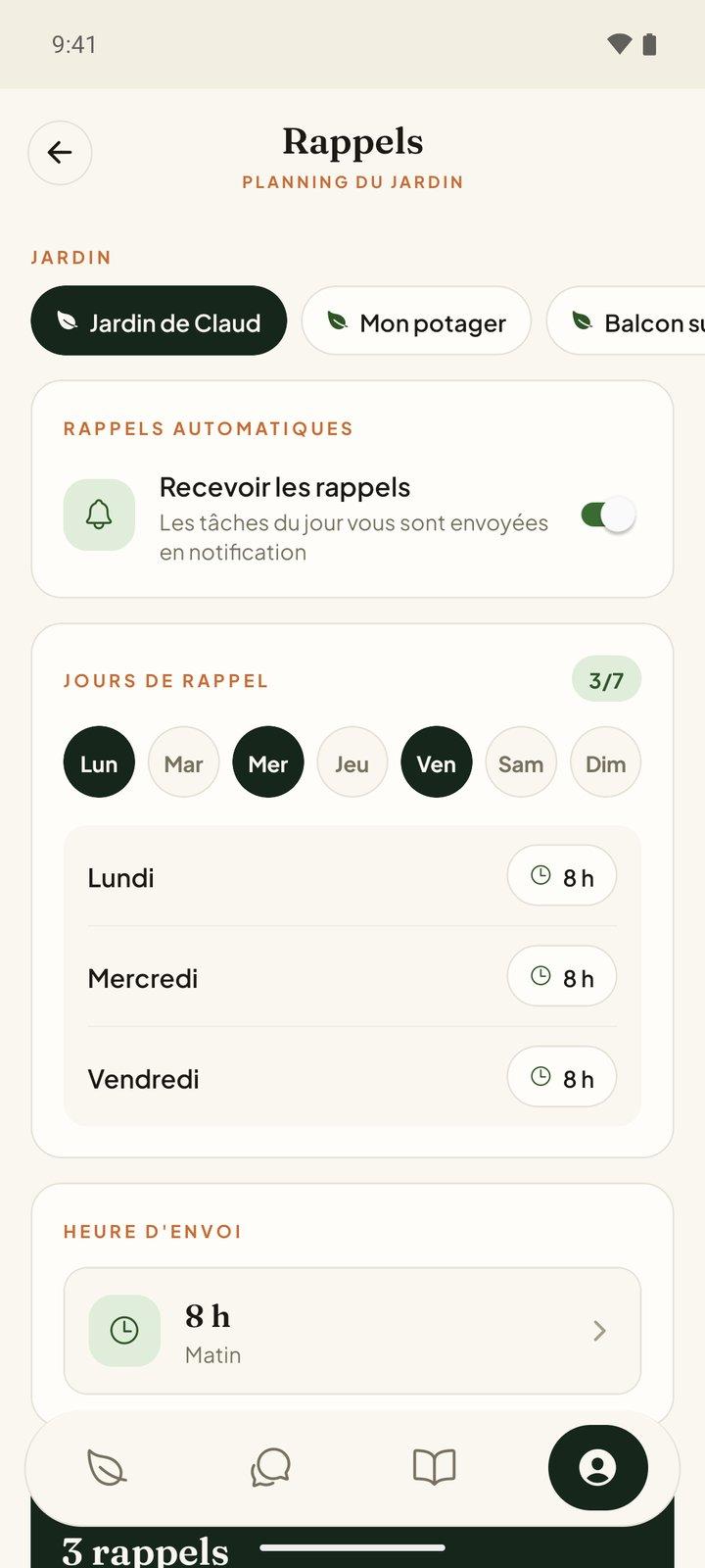 Rappels de planning dans Hortenia